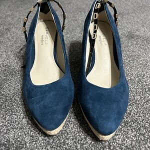 Cavela Navy Suede Heels with Elegant Ankle Strap